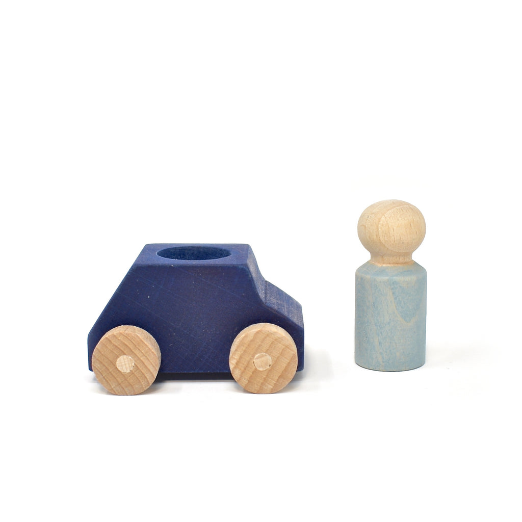 Lubulona Car Blue with grey figure Wooden Toys Australia