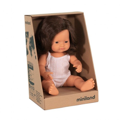 Miniland Doll &#8211; Anatomically Correct Baby, Caucasian Girl, Brunette, 38 cm