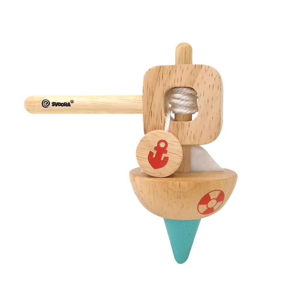 WOODEN SPINNING TOP WITH HANDLE “BOAT” 1