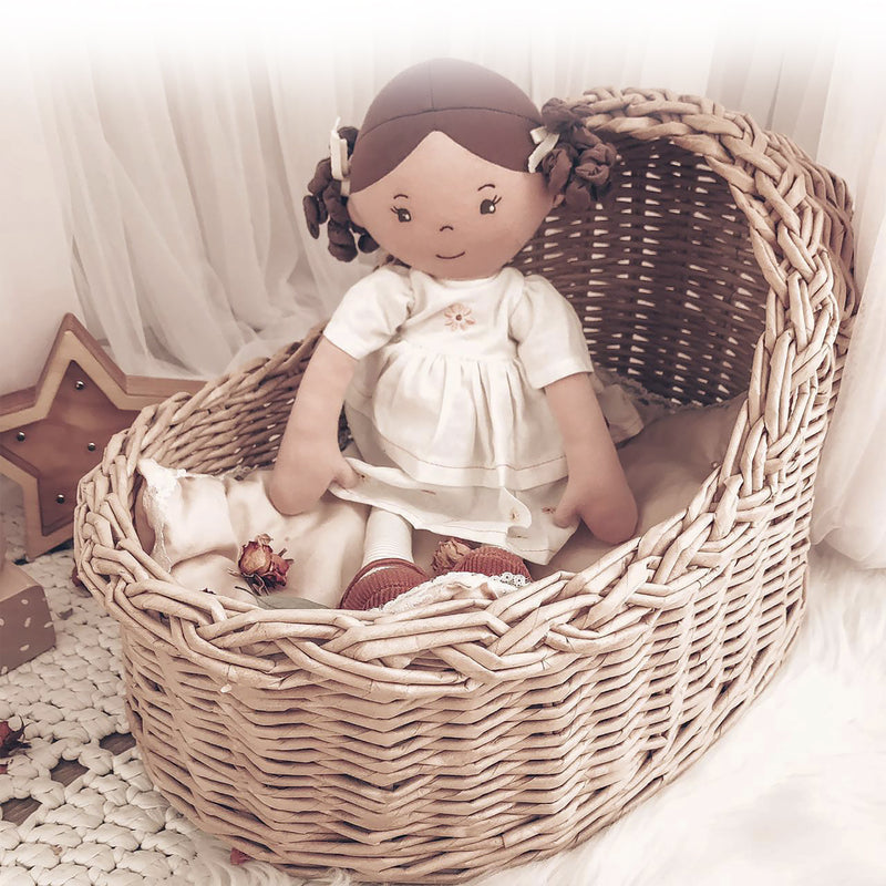 Bonikka &#8211; Cecilia Linen Doll with Brown Hair in the Pram