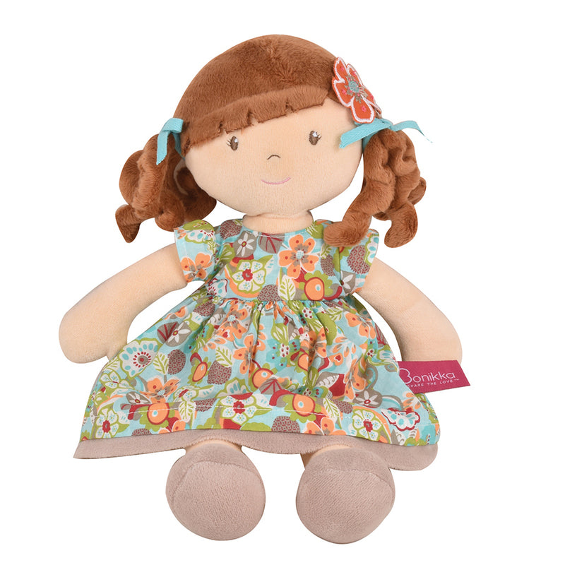 Bonikka &#8211; Summer Flower Kid Doll with Brunette Hair 35 cm Soft Doll
