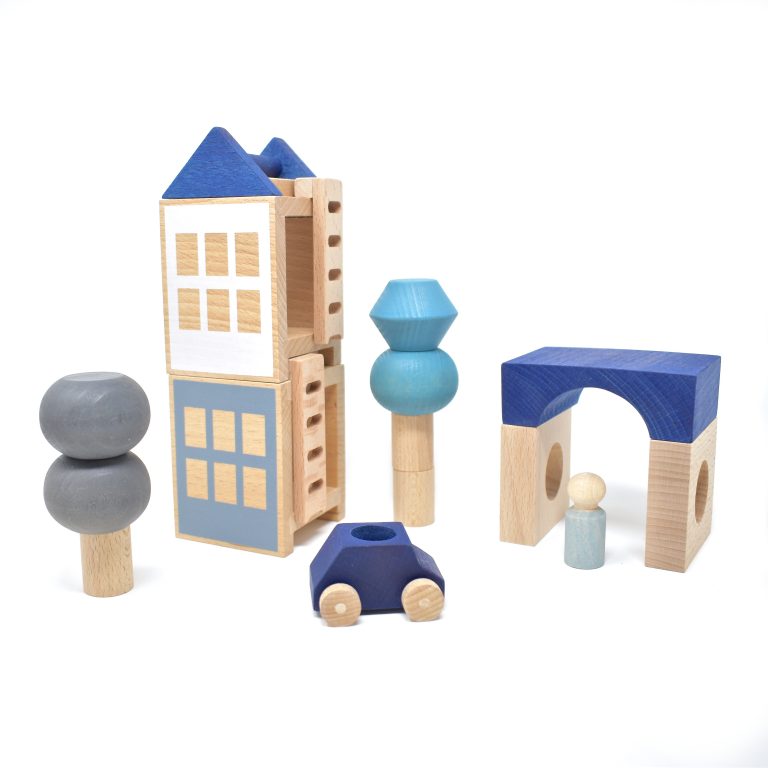 Lubulona Car Blue with grey figure Best Wooden Toys in the World
