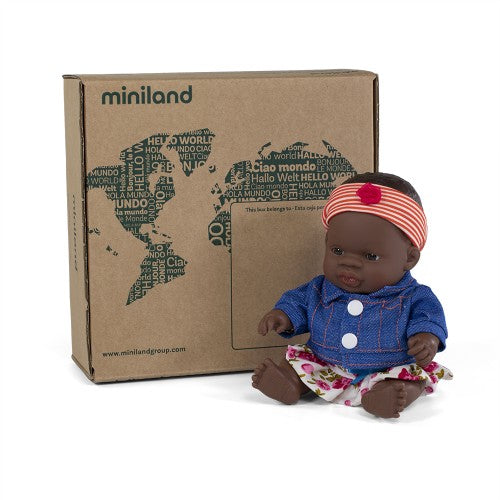 Miniland Doll &#8211; Anatomically Correct Baby, African Girl and Outfit Boxed, 21 cm (UNDRESSED)