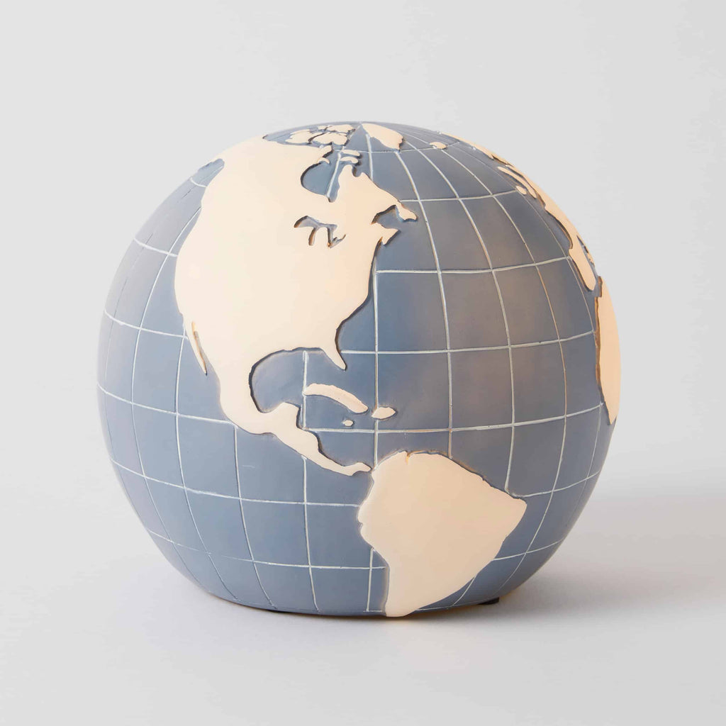 Pilbeam Living – World Globe Sculptured Light Switched On