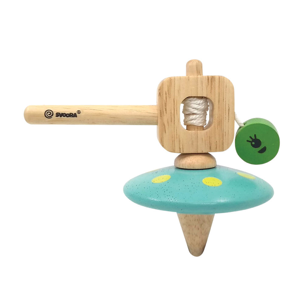 WOODEN SPINNING TOP WITH HANDLE “UFO”